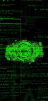 Futuristic green code wallpaper with digital patterns.