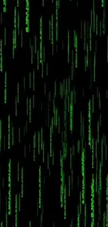 Futuristic wallpaper with green code on black background.