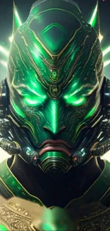 Futuristic green cyber warrior with glowing elements