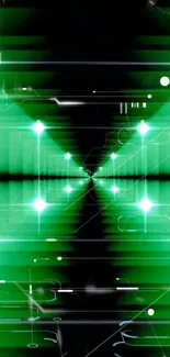 Futuristic green digital design wallpaper with glowing abstract lines.