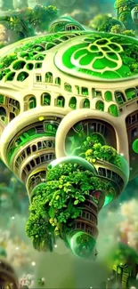 Futuristic green dome with vibrant natural scenery.