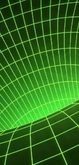 Futuristic green grid tunnel mobile wallpaper.