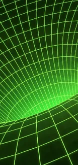 Futuristic green grid wallpaper with a neon vortex and glowing lines.