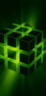 Futuristic green cube wallpaper with geometric design.