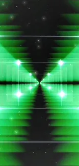 Futuristic green light tunnel with bright neon effects.