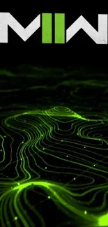 Neon green lines on black create a futuristic wallpaper design.