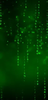 Green Matrix digital wallpaper with a futuristic design.