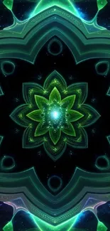 Mesmerizing green kaleidoscopic pattern wallpaper for mobile devices.