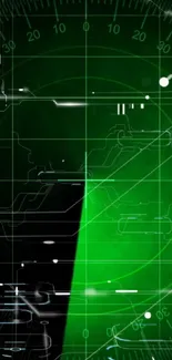 Futuristic green radar wallpaper with digital elements.