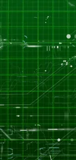 Futuristic green tech wallpaper with digital grids and lines.