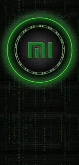 Futuristic green tech mobile phone wallpaper with glowing circle design.