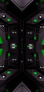 Futuristic green and black tech wallpaper design.