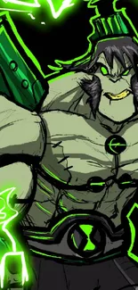 Futuristic green warrior with dynamic aura