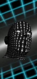 Digital head design with neon grid background.