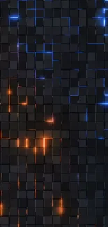 Futuristic grid pattern with blue and orange glowing lights.