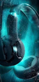 Futuristic headphones with blue glow wallpaper.