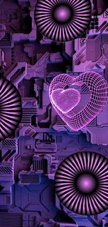 Futuristic neon heart on geometric background wallpaper.