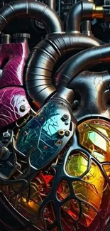 Steampunk inspired heart design with vibrant colors and metallic elements
