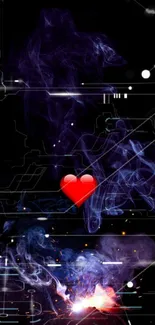 Futuristic heart design on a black digital abstract wallpaper.