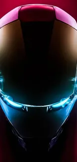 Futuristic helmet with neon lights on dark background.