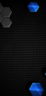 Futuristic black and blue hexagon wallpaper.