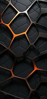 Futuristic black and orange hexagon wallpaper.