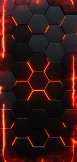 Futuristic hexagon wallpaper with fiery red accents and black tiles.