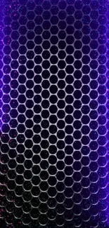 Futuristic hexagonal wallpaper with purple glow and metallic texture.