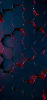 Dark hexagon pattern mobile wallpaper with red lighting effect.