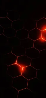 Futuristic red glowing hexagon pattern wallpaper.