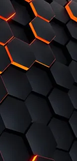 Futuristic black and orange hexagon pattern wallpaper.