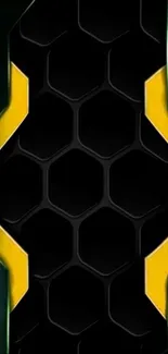 Dark futuristic hexagon wallpaper with yellow accents.