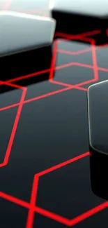 Futuristic hexagon and red lines mobile wallpaper.