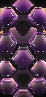 Futuristic wallpaper with purple hexagon pattern and glossy texture.