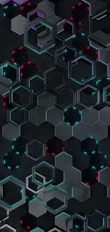 Geometric hexagon pattern wallpaper with vibrant LED colors.