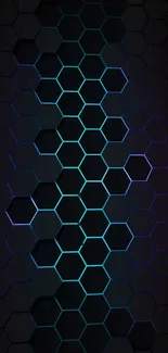 Futuristic hexagonal pattern wallpaper with blue glow.