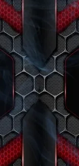 Futuristic hexagonal grid with red accents wallpaper.