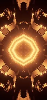 Futuristic hexagonal pattern with amber glow on a mobile wallpaper.