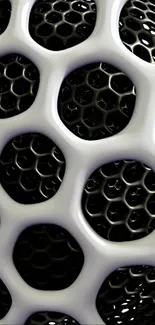 Futuristic hexagonal black and white texture wallpaper.