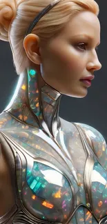 Futuristic holographic art design on mobile wallpaper.