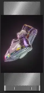 Colorful futuristic holographic sneakers on black background.