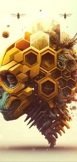 Futuristic honeycomb art wallpaper with abstract design and vibrant colors.