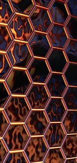 Futuristic honeycomb pattern with orange and blue hues.