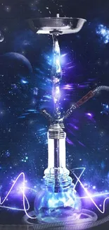 Futuristic hookah with cosmic night sky and vibrant blue hues.