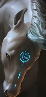 Futuristic horse with neon glow in digital art mobile wallpaper.