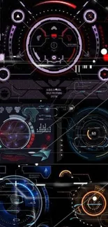 Futuristic HUD style wallpaper for mobile with neon elements and dynamic interface.