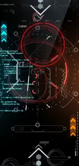 Futuristic HUD-themed mobile wallpaper with vibrant digital graphics.