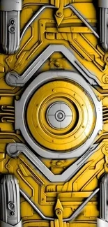 Futuristic industrial panel in yellow and metallic design for mobile wallpaper.