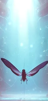 Surreal insect flies in futuristic light.