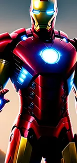 Iron Man wallpaper with vibrant red armor and glowing features.